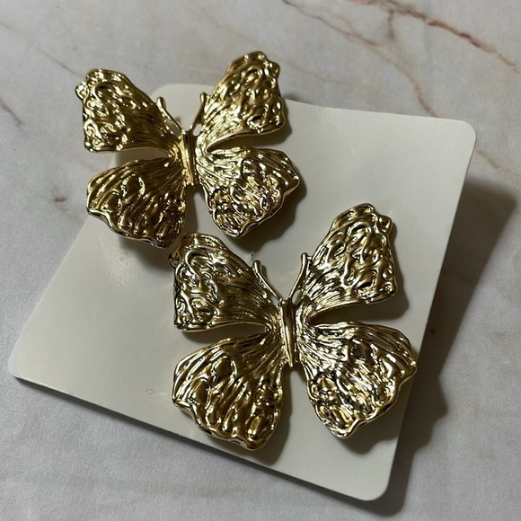 Gold Butterfly Statement Earrings - Picture 7 of 16